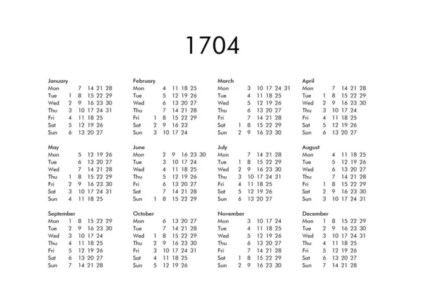 Calendario dell'anno 1704 — Foto Stock
