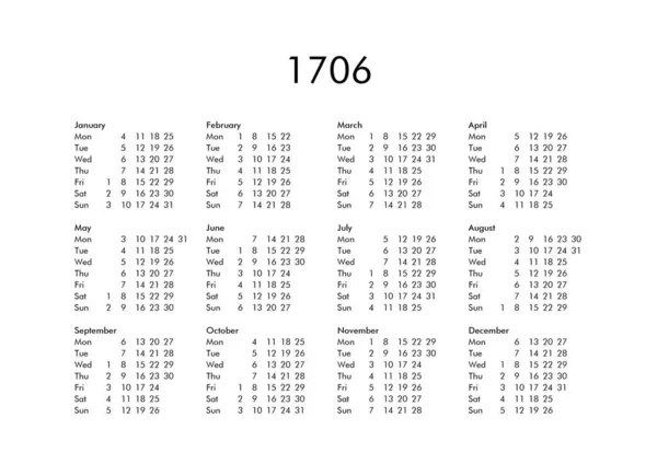Calendar of year 1706 — Stock Photo, Image