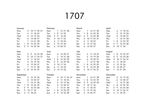 Jahreskalender 1707 — Stockfoto
