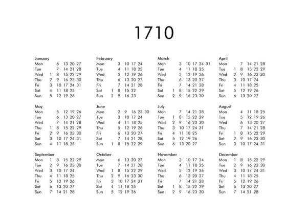 Jahreskalender 1710 — Stockfoto