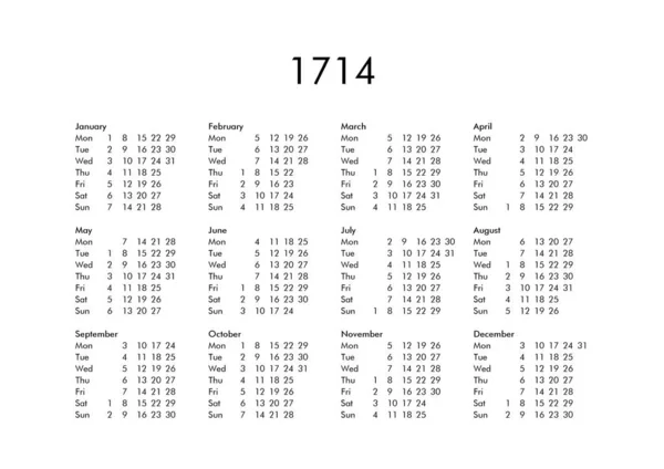 Calendario del año 1714 —  Fotos de Stock
