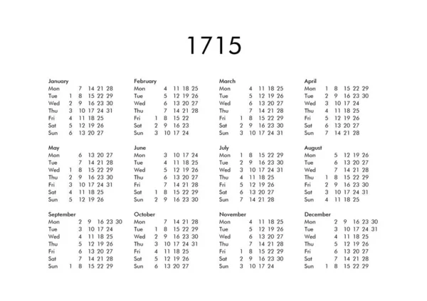 Az 1715. év naptár — Stock Fotó