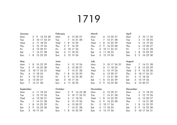 Az 1719. év naptár — Stock Fotó