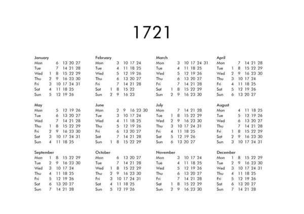 Jahreskalender 1721 — Stockfoto