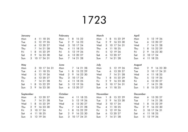 Calendar of year 1723 — Stock Photo, Image