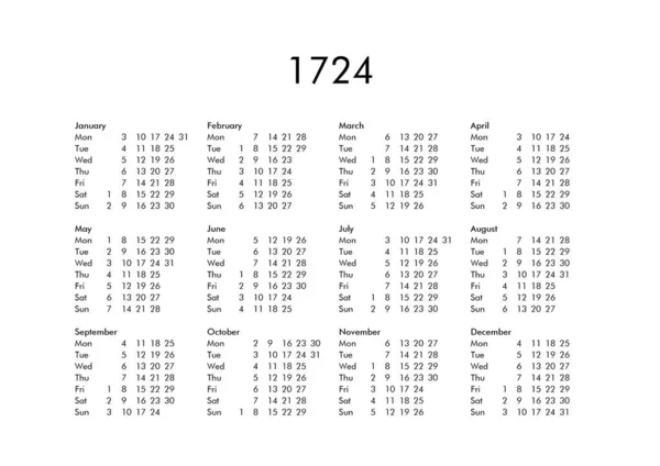 Calendário do ano 1724 — Fotografia de Stock
