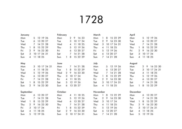 Календар року 1728 — стокове фото