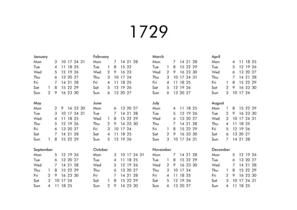 Az 1729-es év naptár — Stock Fotó