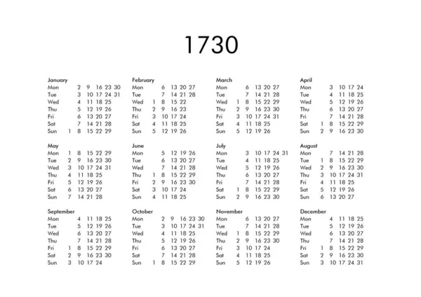 Calendar of year 1730 — Stock Photo, Image