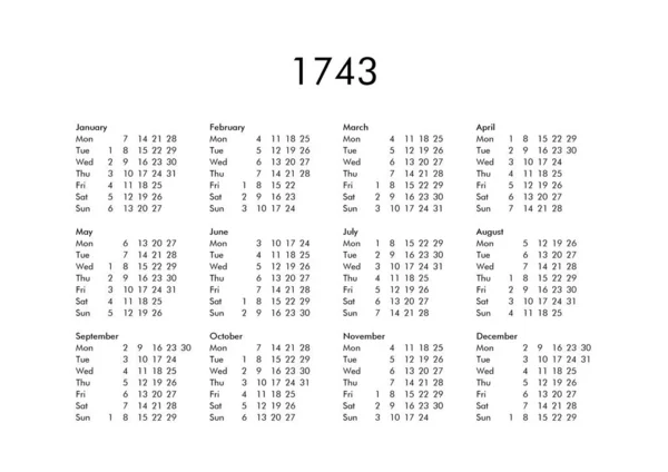 Календар року 1743 — стокове фото