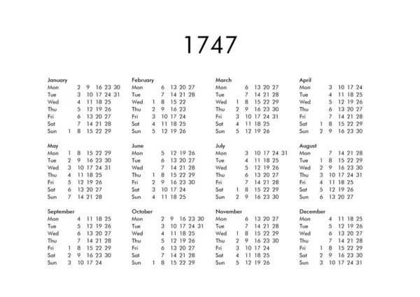 Calendario del año 1747 —  Fotos de Stock