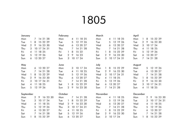Calendar of year 1805 — Stock Photo, Image
