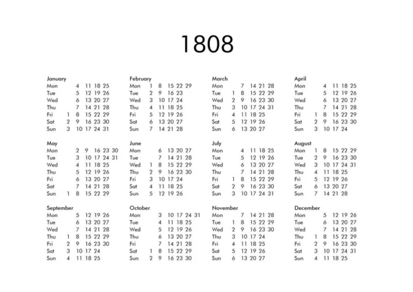 Calendar of year 1808 — Stock Photo, Image