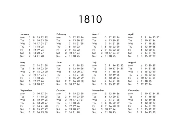 Calendário do ano 1810 — Fotografia de Stock