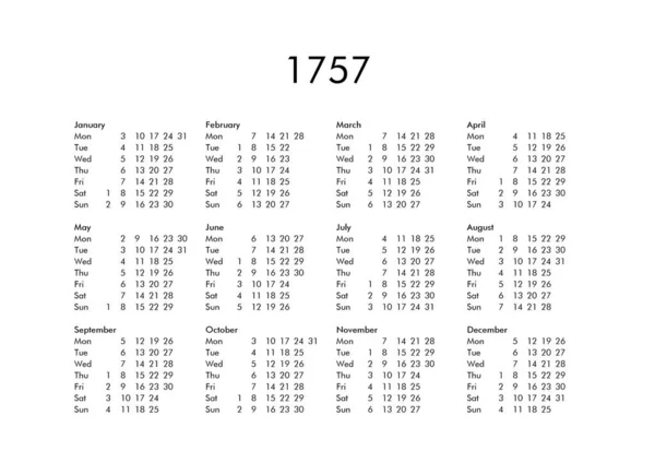 Jahreskalender 1757 — Stockfoto