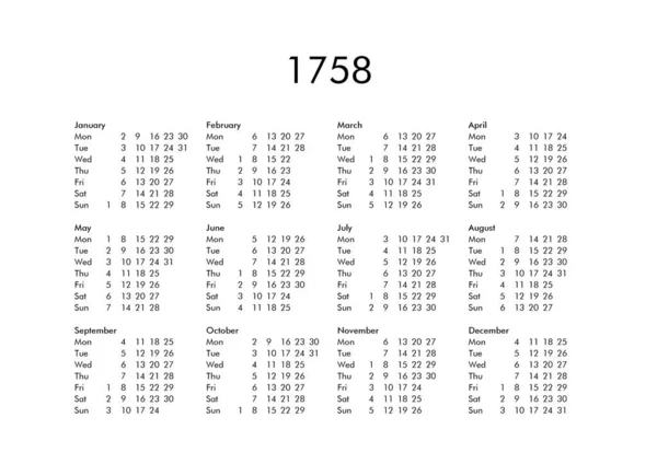 Calendario del año 1758 —  Fotos de Stock