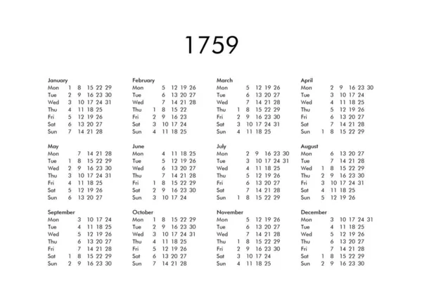 Az 1759-es év naptár — Stock Fotó