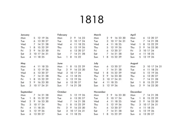 Calendar of year 1818 — Stock Photo, Image