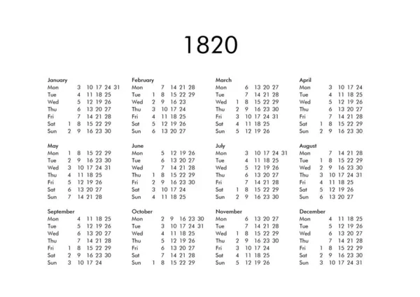 Kalendář roku 1820 — Stock fotografie