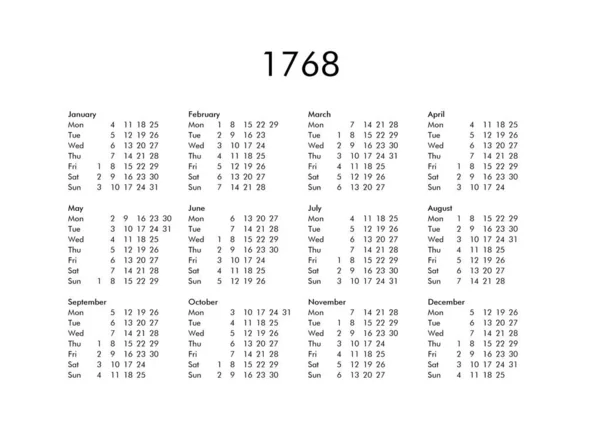 Calendário do ano 1768 — Fotografia de Stock