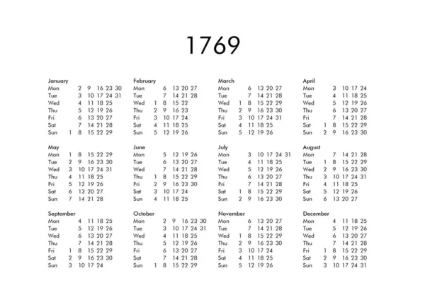 Calendário do ano 1769 — Fotografia de Stock