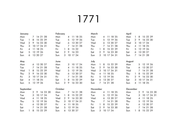 Calendario del año 1771 —  Fotos de Stock