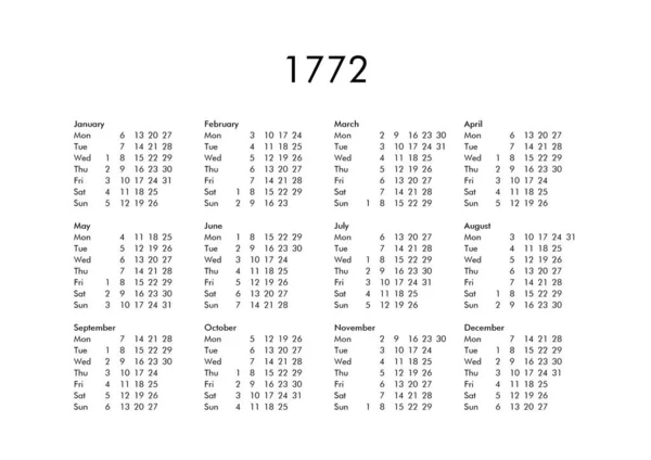 Calendário do ano 1772 — Fotografia de Stock