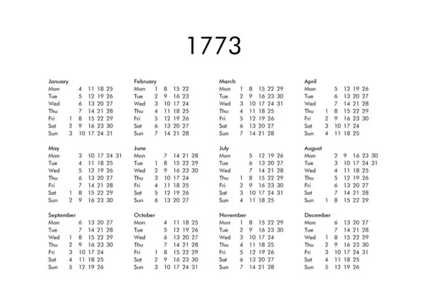 Calendário do ano 1773 — Fotografia de Stock
