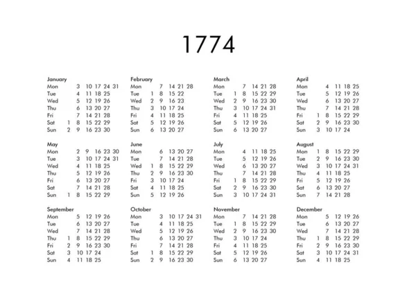 Calendário do ano 1774 — Fotografia de Stock