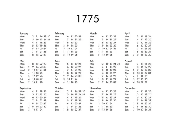 Calendário do ano 1775 — Fotografia de Stock