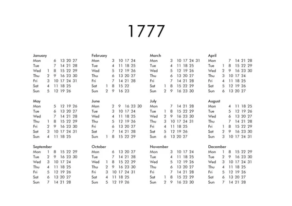 Az 1777-es év naptár — Stock Fotó