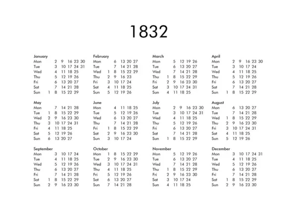 Calendario del año 1832 —  Fotos de Stock