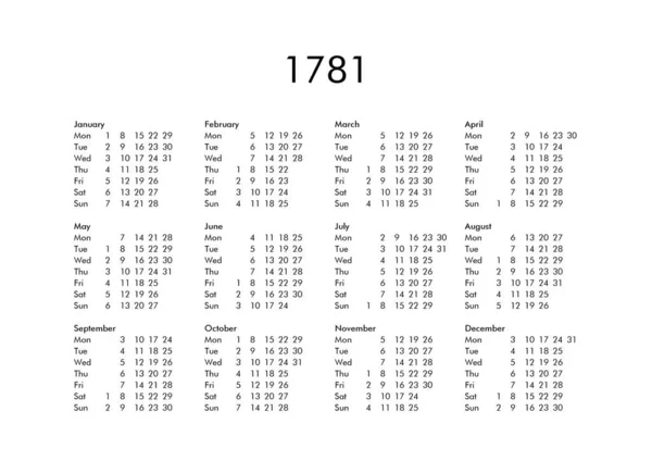 Calendar of year 1781 — Stock Photo, Image