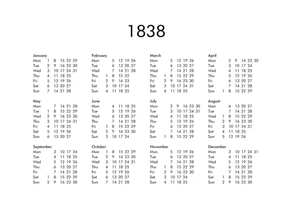 Calendario del año 1838 —  Fotos de Stock