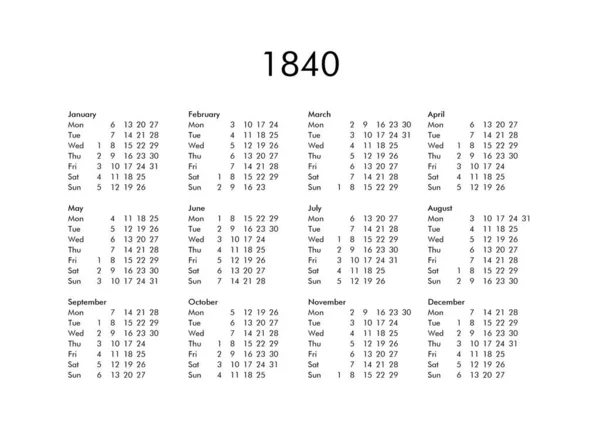 Calendario del año 1840 —  Fotos de Stock