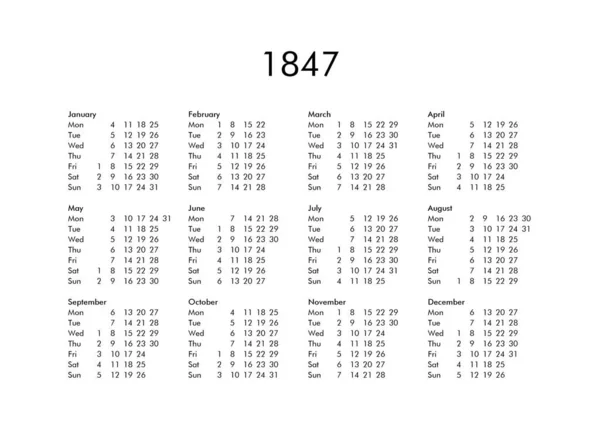 Calendário do ano 1847 — Fotografia de Stock