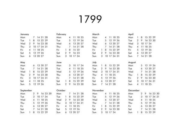 Calendario del año 1799 —  Fotos de Stock