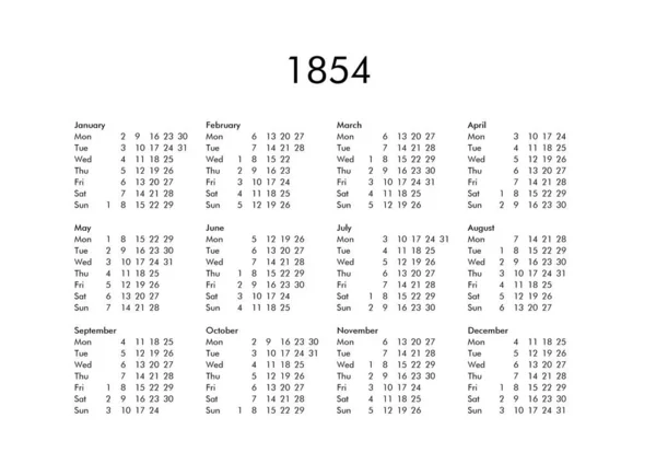 Kalendář roku 1854 — Stock fotografie