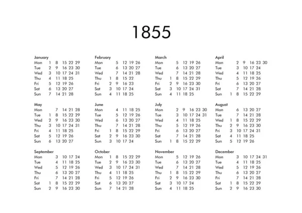 Calendar of year 1855 — Stock Photo, Image