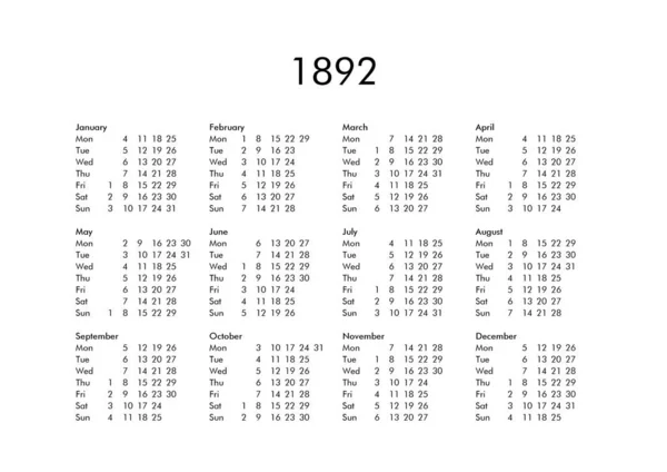 Calendario del año 1892 —  Fotos de Stock