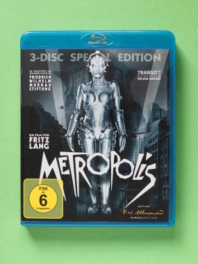 BERLIN - NOV 2019: Fritz Lang Metropolis film Blu-ray BD disc clipart