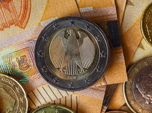 Euro banknot ve madeni paraların, Avrupa Birliği — Stok fotoğraf