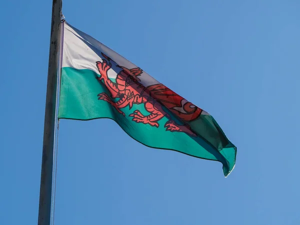 Welsh Flag of Wales over blue sky — Stock Photo, Image