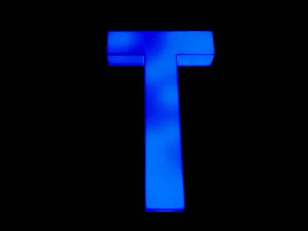 Letra azul néon T — Fotografia de Stock