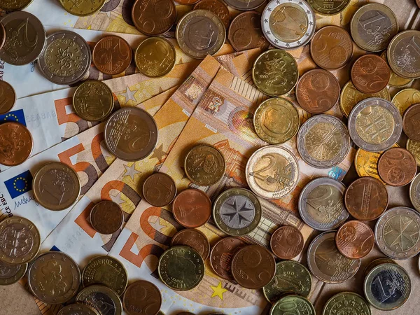 Notas e moedas em euros, União Europeia — Fotografia de Stock