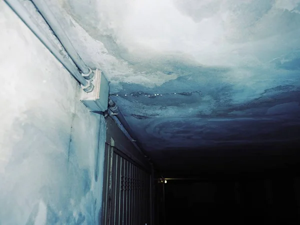 Humedad humedad en el techo con gotas de infiltración de agua — Foto de Stock