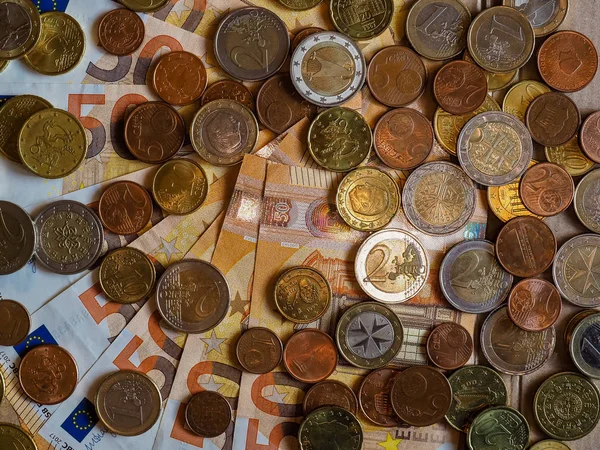 Notas e moedas em euros, União Europeia — Fotografia de Stock