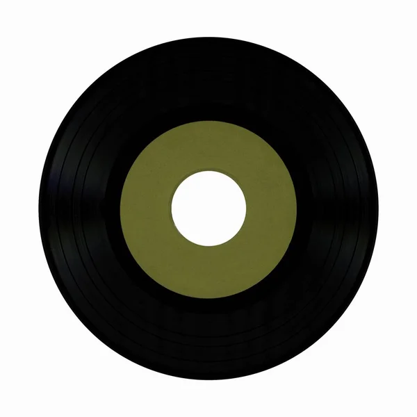 Vinyl record with blank green label isolated over white — Stock Photo, Image
