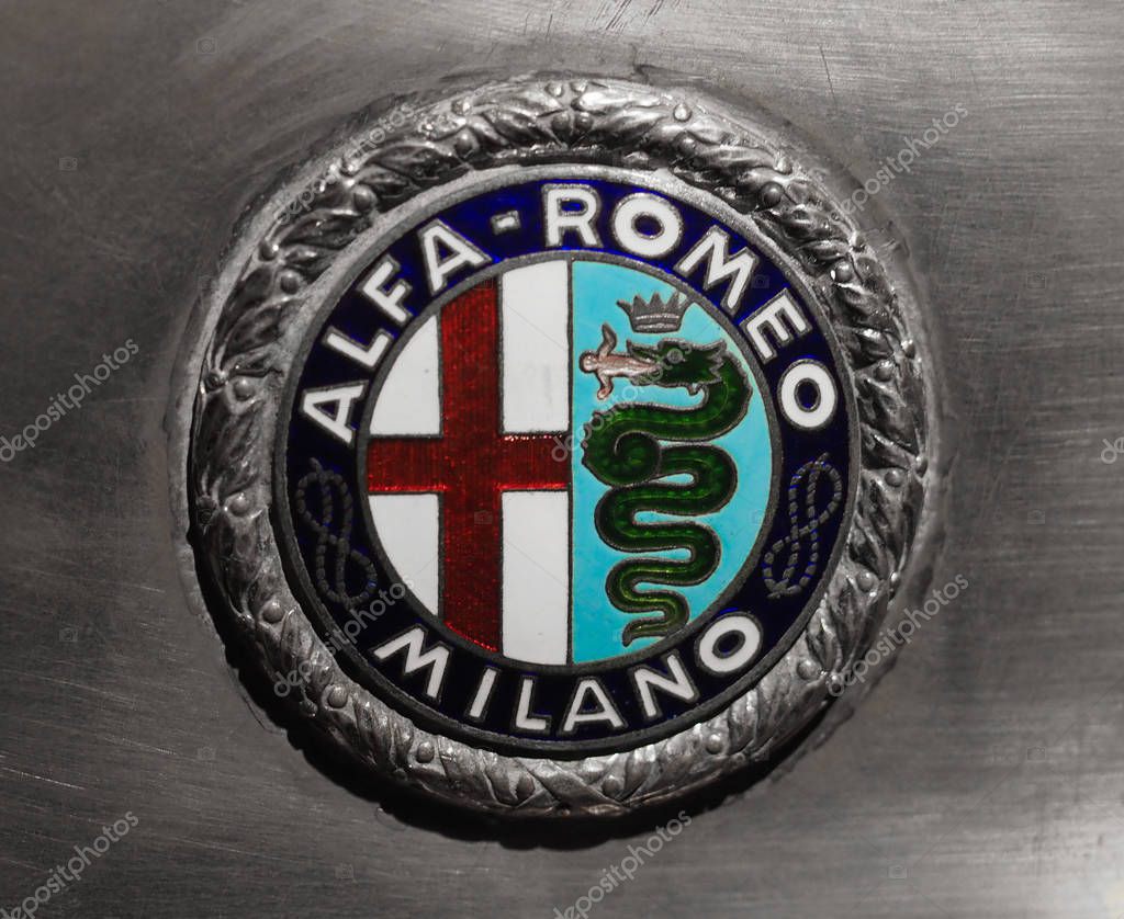 MILAN, ITALY - CIRCA NOVEMBER 2019: Alfa Romeo car sign