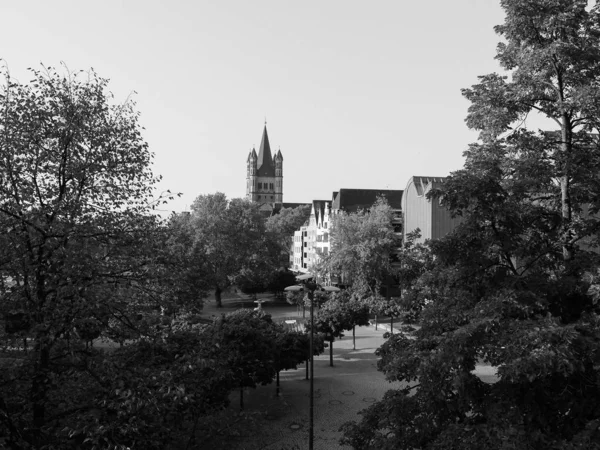 Altstadt (Óváros) Koelnben, fekete-fehér — Stock Fotó